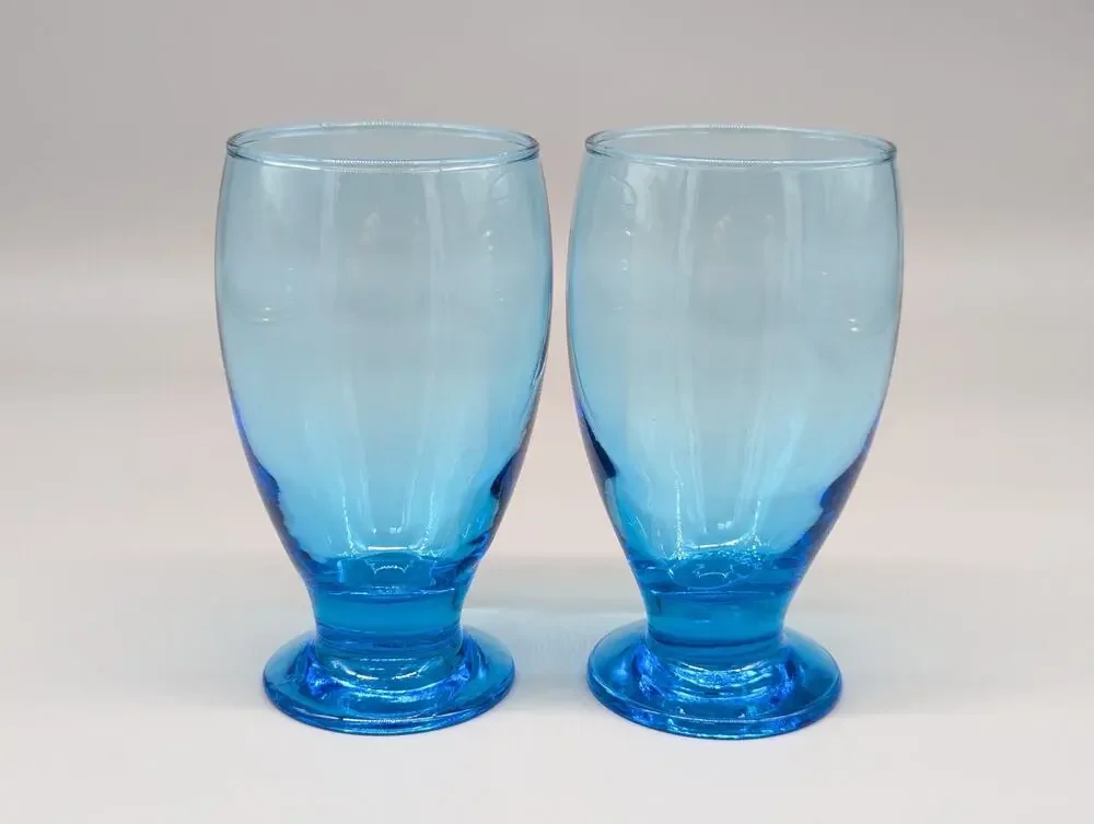 Vintage Libbey Aqua Blue Footed Cocktail Iced Tea Glasses Tumblers Set of 2